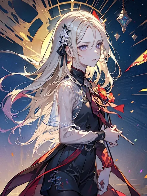 The background is a sunset sunset 、 medieval cityscape with basket、Inside the kaleidoscope、 Stained Glass Background 、Legendary Scenery 、 Mythical Scenery Unfolds、The cathedral shines brightly、red and green contrast 、Path of Light、 Edelgard in black armor,...