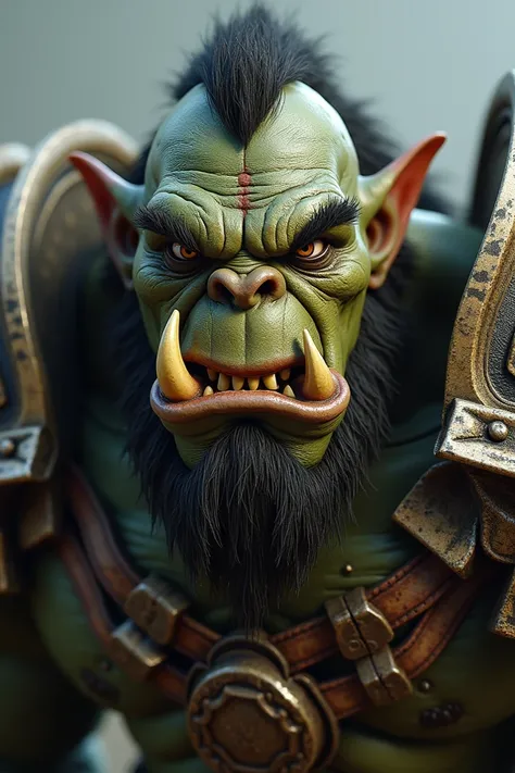 Create me an orc from Warcraft 3 using Unreal Engine 5 video game technology, that the image is as realistic as possible,  like a real person 