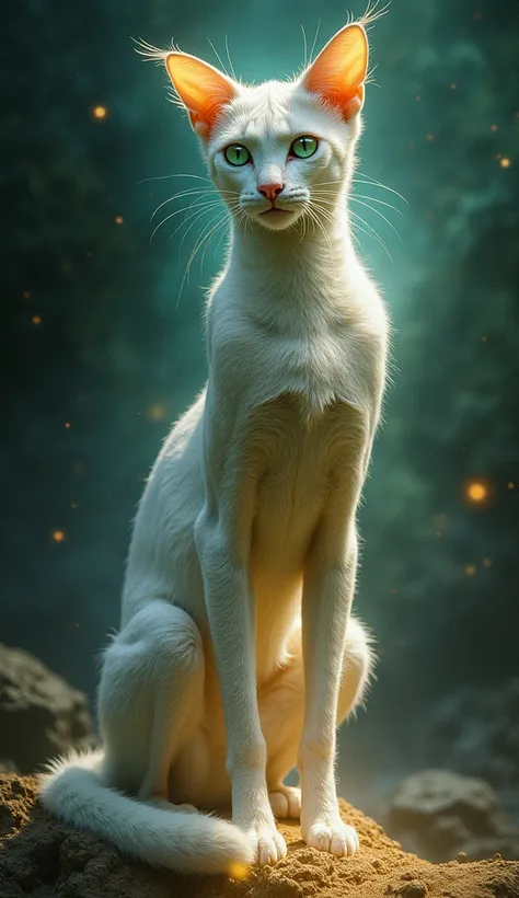 "Portrait of an Arcturian feline extraterrestrial being,  a interdimensional creature with an imposing and spiritualized appearance . hes tall and slender ,  with an agile and athletic body ,  emanating an energy of ancient wisdom .  Its skin is silver or ...