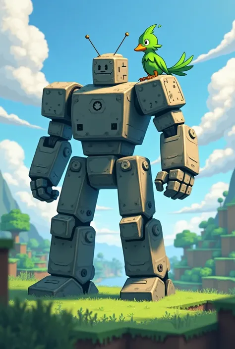 Illustration of Minecraft Iron Golem playing with 、
 Pokémon Hassam