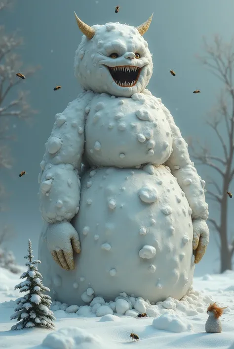 A snowman made of a lot of stinky poop 