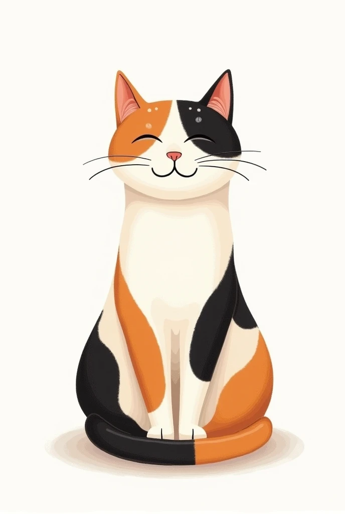 A simple and stylish illustration of a Calico cat with an elegant round posture. The cat has soft and elegant orange, black and white patches on the fur. The slightly raised head has a curious gesture and a distinctive mustache. The tail is neatly wrapped ...