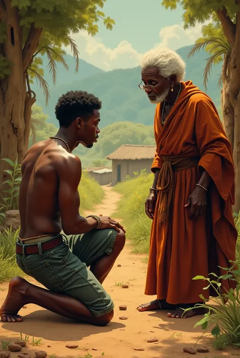 Nkem the young man knelt down and was begging the erderly woman African folktale 