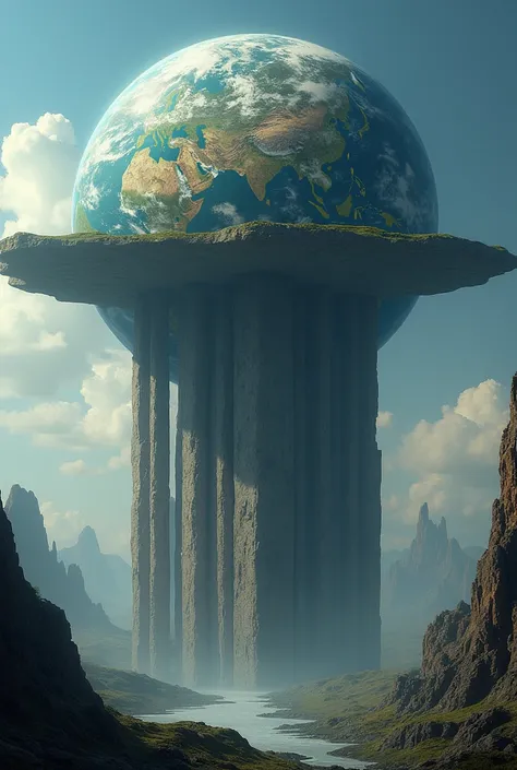 Flat earth standing on pillars 