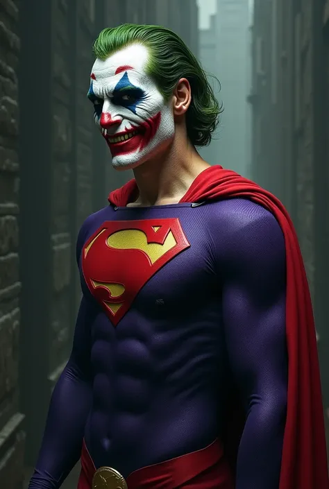 Superman with the joker makeup 