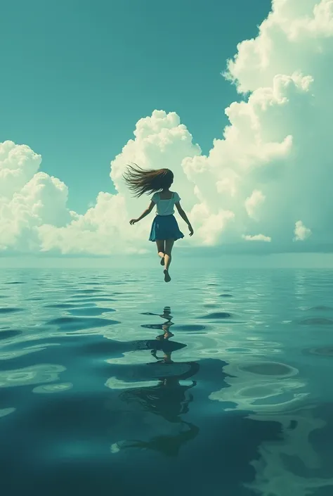 And if you go, I wanna go with you
And if you die, I wanna die with you
Take your hand and walk away. create an image that a girl is flying away and the boy is in the middle of the ocean floating. just this withe line Ive provided 