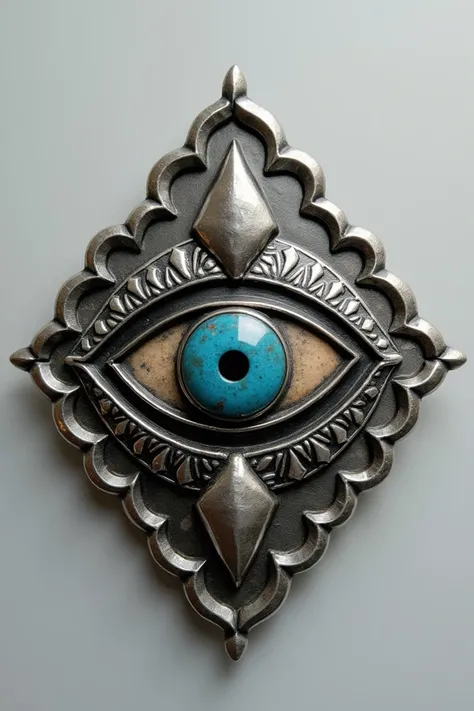 Turkish eye brooch, with silver edges and details that form something similar to a silver chalice on the upper part of the eye