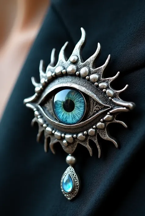 Turkishs eye brooch, with silver edges and details that form something similar to a silver chalice on the upper part of the eye