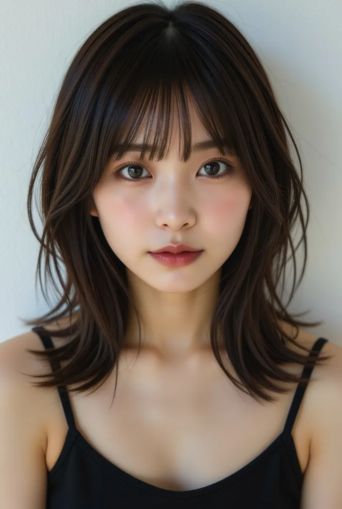 beautiful japanese woman , light colored , long, messy, damp brown hair ,  wavy hair ,  brown eyes , heavy makeup,  gal makeup, ...