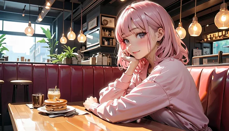 Ultra-realistic, best quality , High image quality, Details, high definition , 8k, 超 high definition , soft saturation, professional quality , perfect contrast , perfect lighting , great quality, a woman sitting in a cafe, lofi