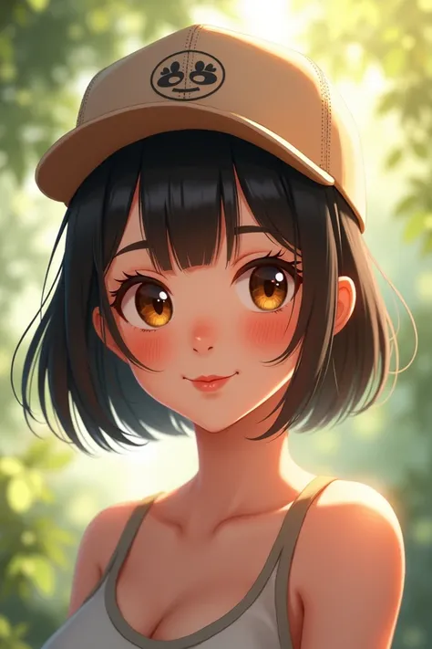 A cute girl with black hair and a cap