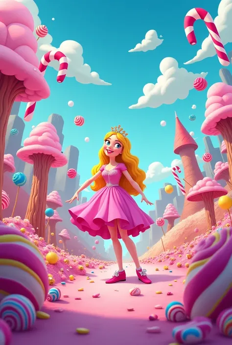 AI Make a candy kingdom banner for athletic event make it long ang attach princess candy make the banner pink and long 15 feet long please make it adventure time theme candy kingdom