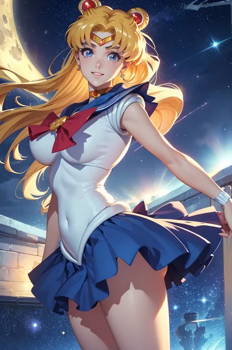 ((best quality)), (( masterpiece )), (detailed), (4k), (8K), 1girl, ((sailor moon)), (Detailed clothing), cabello detallado de sailor moon, Slim body, beautiful,  beautiful face , glowing skin and face, make-up, blonde,  big, aesthetic eyes, aesthetic hand...