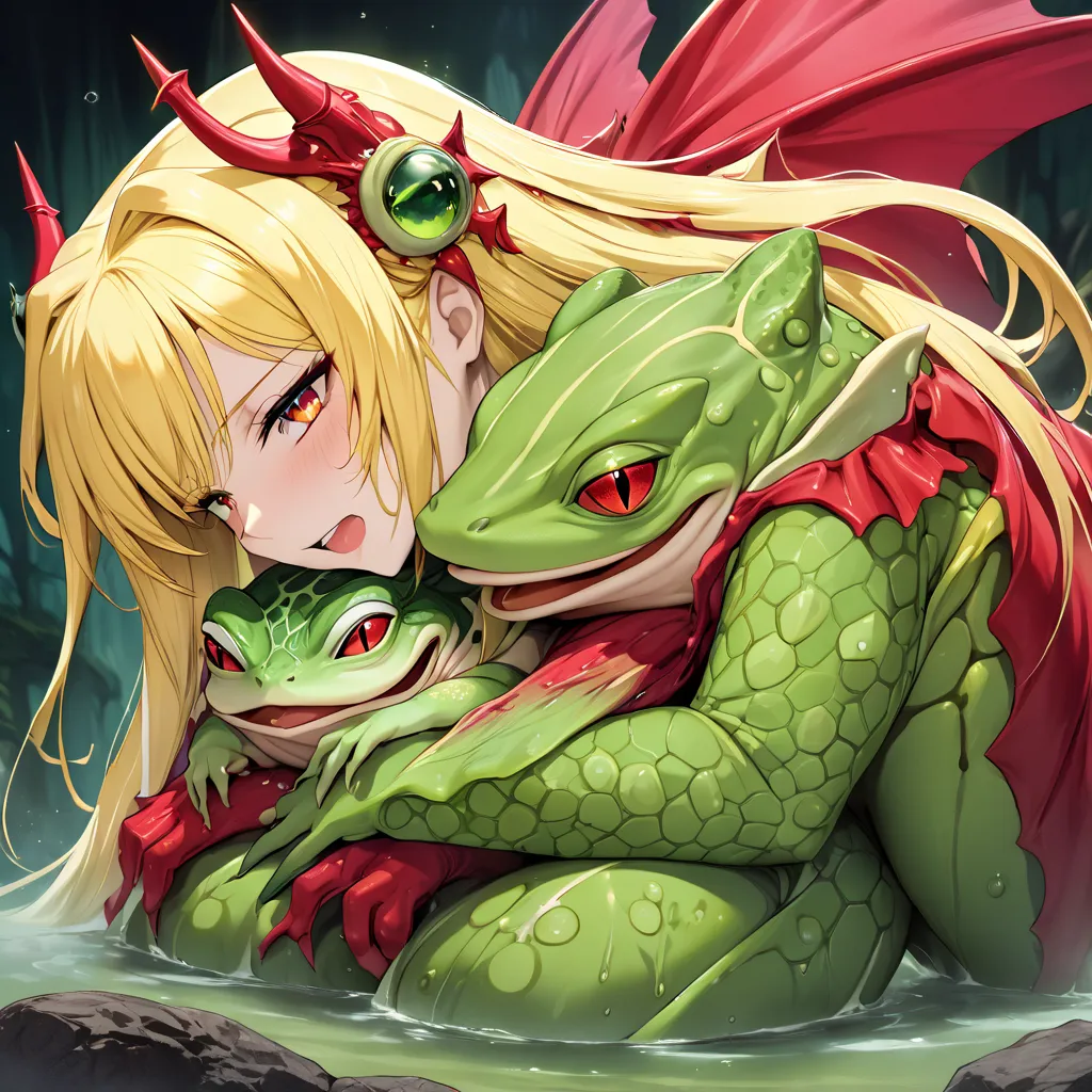 the woman in the ugly frog monster who became the wife of the demon king of the frog devil passionately hugged and passionately ...