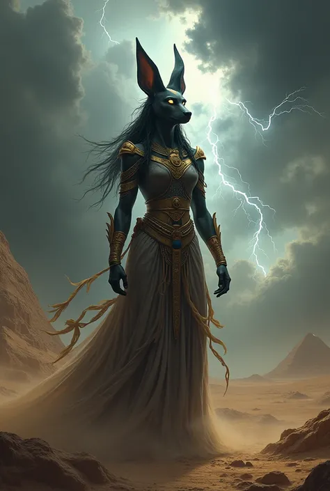 Anubis as a femalr in storm in egipt