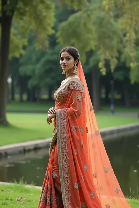 Female fashion shoot in saree in park pakistani model shoot muslim girl