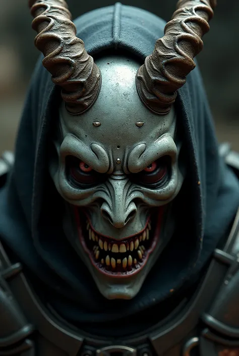 Mask, realistic, metal, evil, warhammer fantasy, cultist, horns, vampire, face, close up