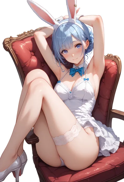 Look at your armpitsせている，blush，Look at your armpits，Bunny girl is transparent， no background ，Chair Leg