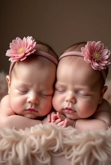 Super cute newborn twin baby girls with cute dark pink flowers headbands photoshoot