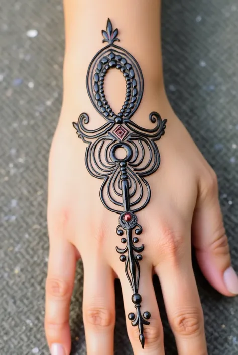 Create henna desigj with Lord Murugans VEL on it as the main element, it has to be simple henna design on 2 front hands and not palm and make it clear 