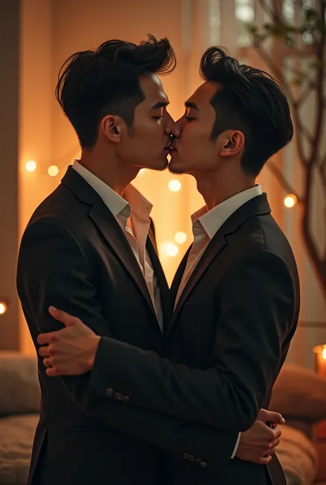 Two Handsome Chinese Men Kissing