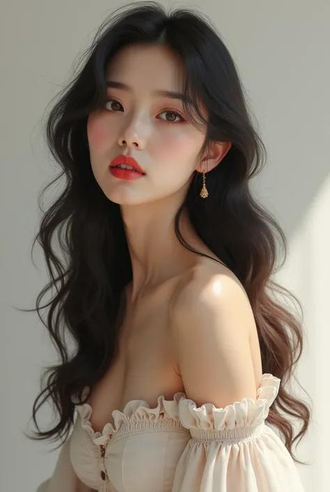 Asian.Housewife .Long wavy hair.Human beauty.Intellectual.Nude Art.figure.temperament