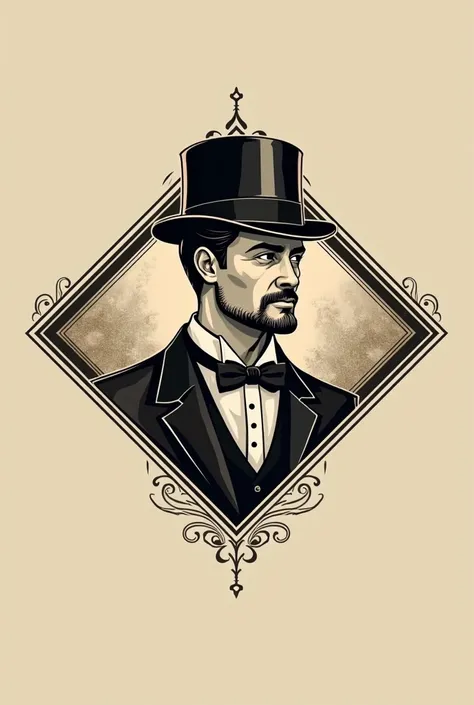  I want a logo for a bottle of whiskey ,with the name Joelpack  , the label is diagonal and that has inside the logo a charato with a hat that looks elegant 