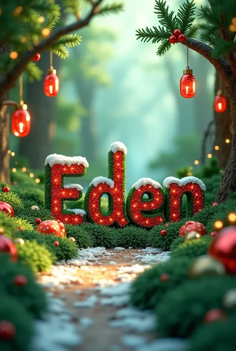 écrire le texte, EDEN in 3D ,  capital letter, Christmas Decor, Pixar Watercolor style 