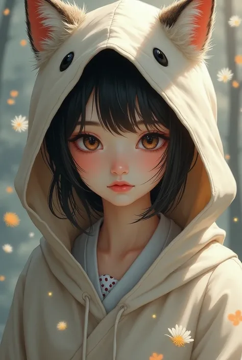 1girl, Solo, Wolf Ears, Blush, Hood, Ukiyo-e, Motion Blur, Bangs, 