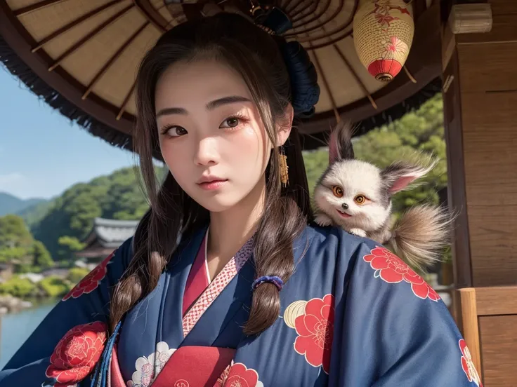 ((Highest quality)), ((masterpiece)), (detailed) photorealistic、 the first hairy monster 、 Woman Wearing a Kimono with a Terrible Face Floating in the Air、 Full Body Figure of a Yokai 、 Has Many Eyes on Her Face 、Yokai no Onna 、 Yokai Has Many Eyes on Her ...