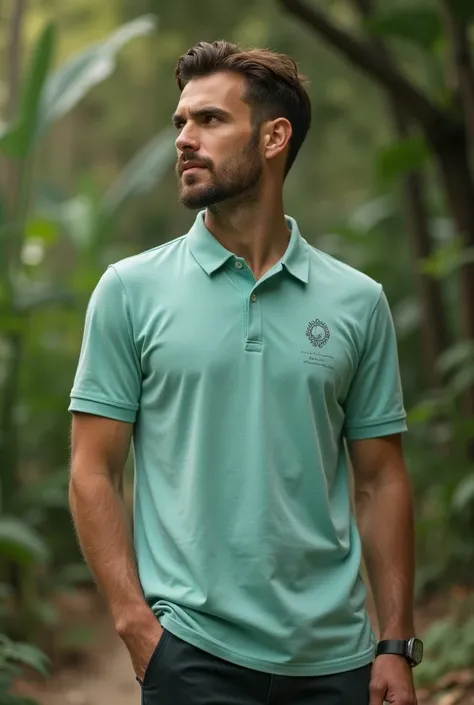 Design a polo shirt with a color representative of sustainability goals 