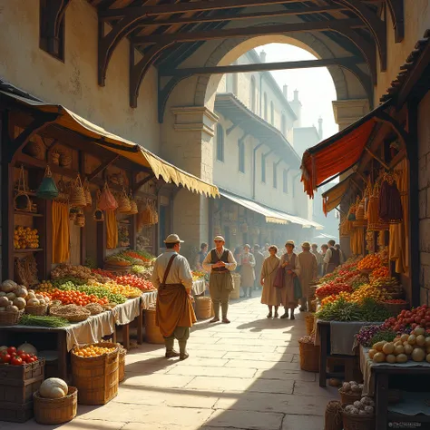 inside drawing of a market stall in 19th century france