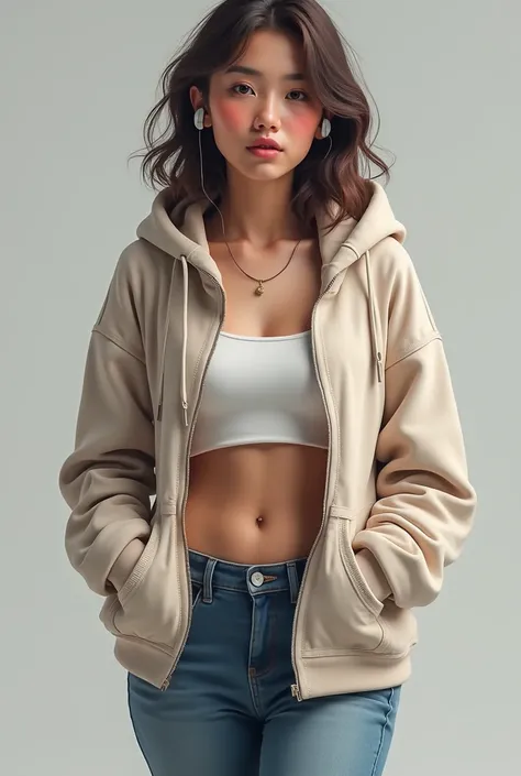 Girls Belly Visible Hoodie Jeans AirPods