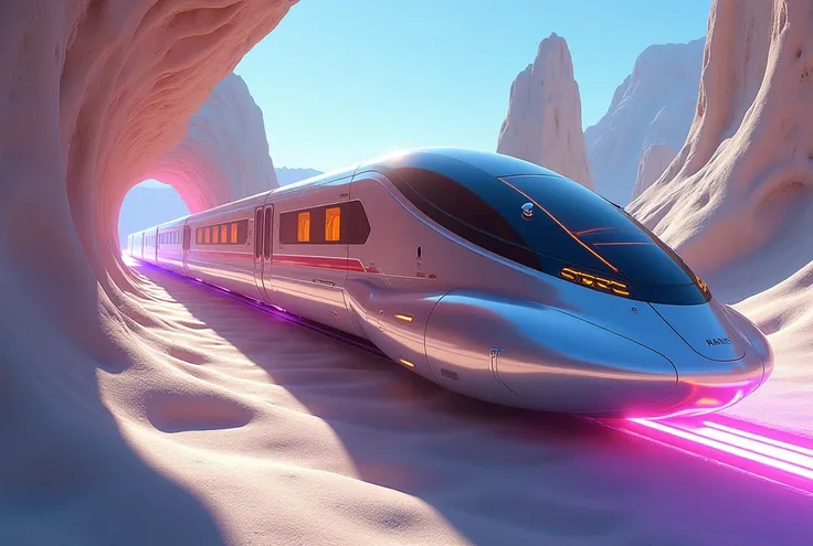 The express train of the future, streamlined body, Shiny metallic exterior, Rainbow-colored trail behind the train, A train that floats and runs in a different space, Wormhole, compressed landscape, Futurism, anime, super detail, high details, best quality...