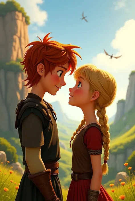 Eaking Hadik and Astrid Hoferson look at each other in love with the eyes of how to train your dragon young 