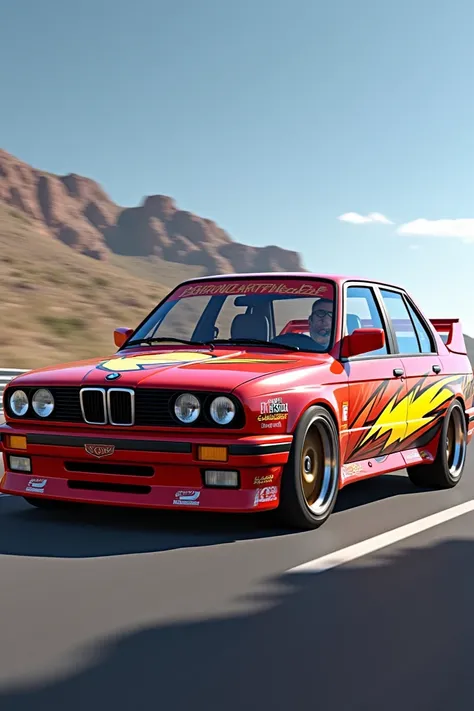 bmw e30 4 door with fabulous lightning mcqueen livery