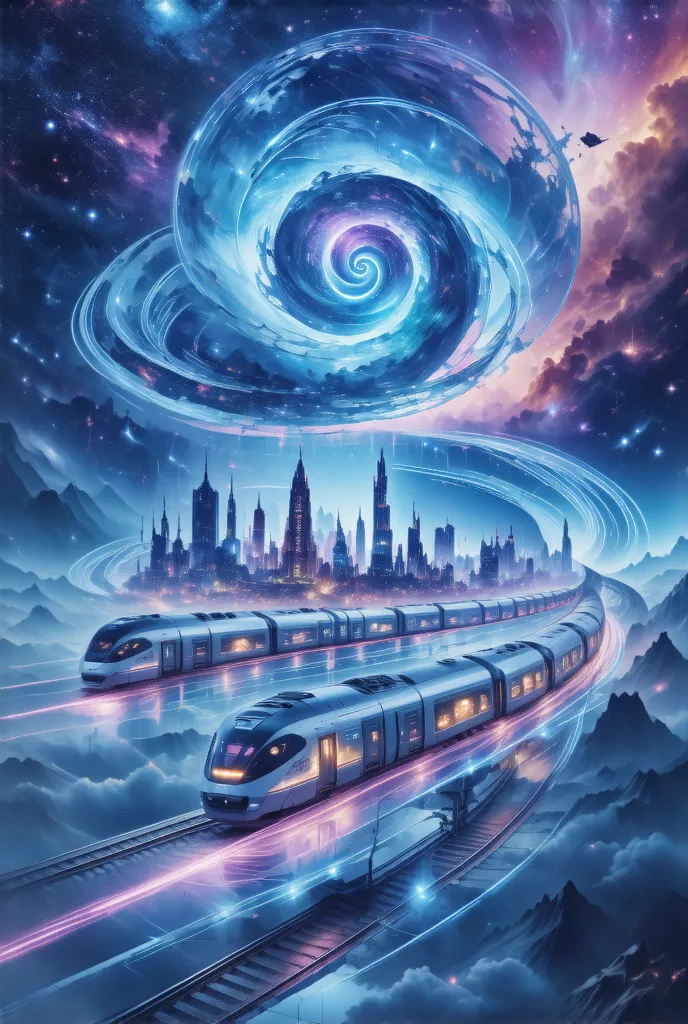 science fiction,  actual .  cyberpunk trains spiral dynamically in outer space,it also destroys many layers of dimensions ,  has...