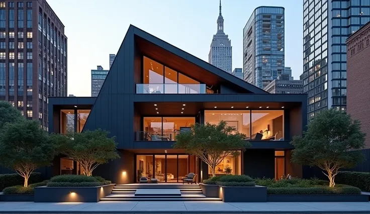 Modern design of a house in New York among skyscrapers