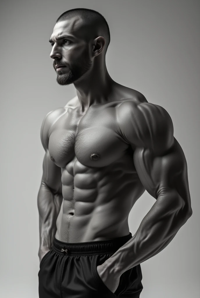 male with unique body posing, unique abs, 4 pack abs