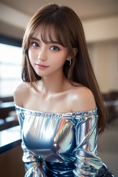 Very beautiful cute girl like an angel,11,
Beautiful detailed eyes, 
Double eyelids with attention to detail,
(Big eyes:1.4),
Long, straight brown hair, 
Bangs show through,
Sharp focus,Small, straight nose,
Beautiful detailed face and eyes, 
Downcast eyes...