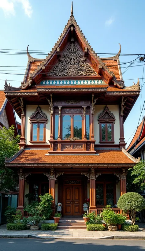 Create a photograph of a city house in Bangkok, three sided view, High Details, Best Quality, 