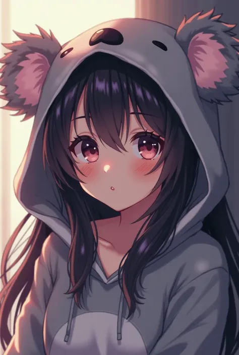 koala hoodie anime 18+ shy girl not looking directly into the camera