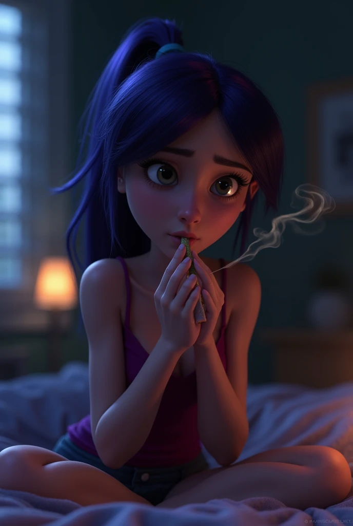 Character from Incredibles “Violet” smoking marijuana 