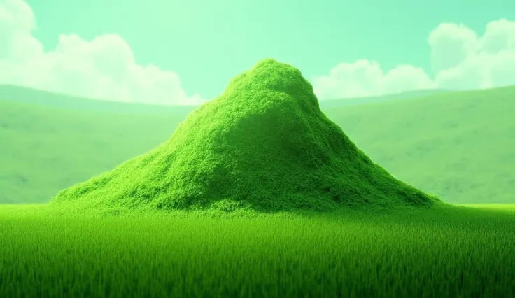 a small green mountain on a big green ground