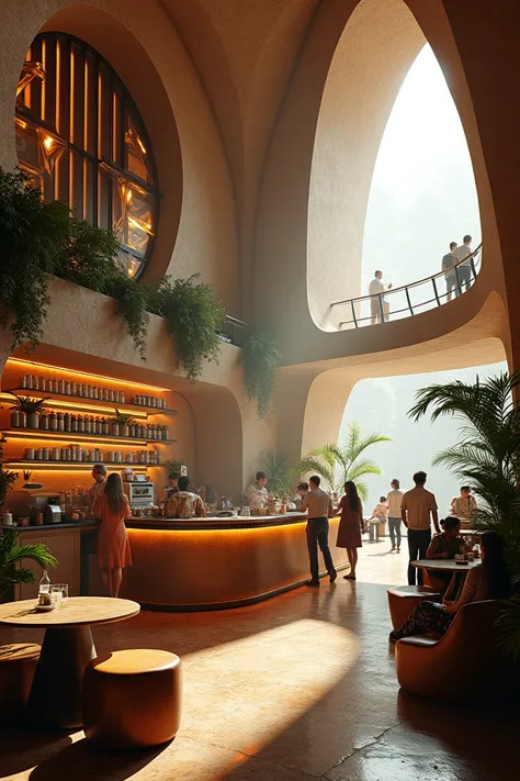  A coffee shop inside, beautiful, like a futuristic , exotic 