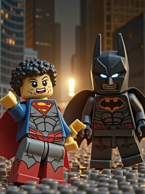 Superman and Batman in lego art, night