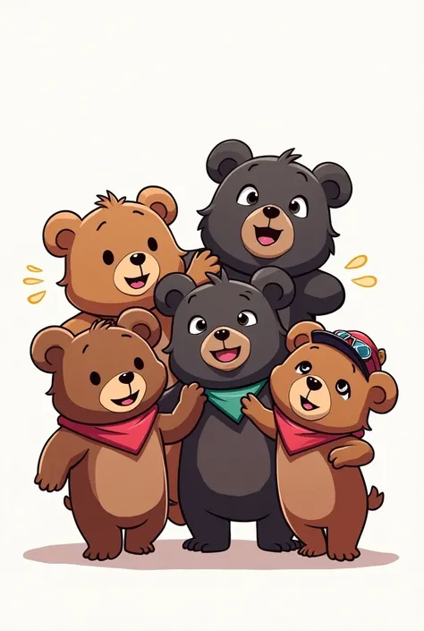 A cartoon bear gang with white background 