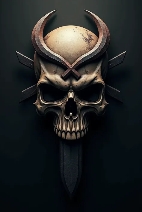 Create a skull logo with gorkhali cross khukuri 