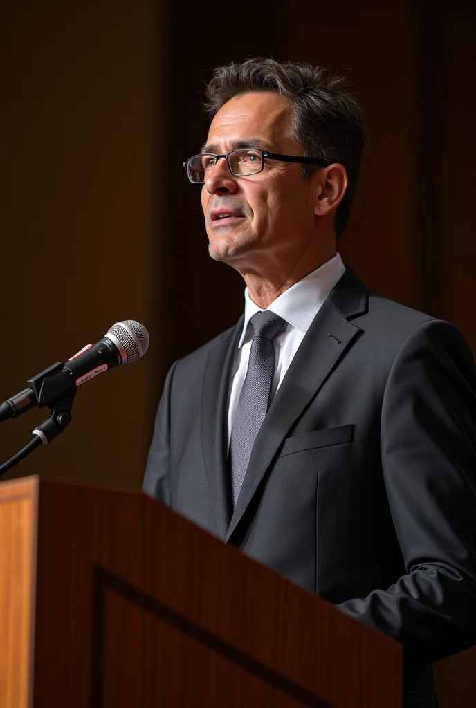 arafed man in a suit standing at a podium with a microphone, unclear, instagram post, ignacio fernandez rios ”, by Daniel Schultz, victor maristane, victor ngai, ivan bolivian, john jude palencar, president, university, h. kyoht luterman, giving a speech, ...