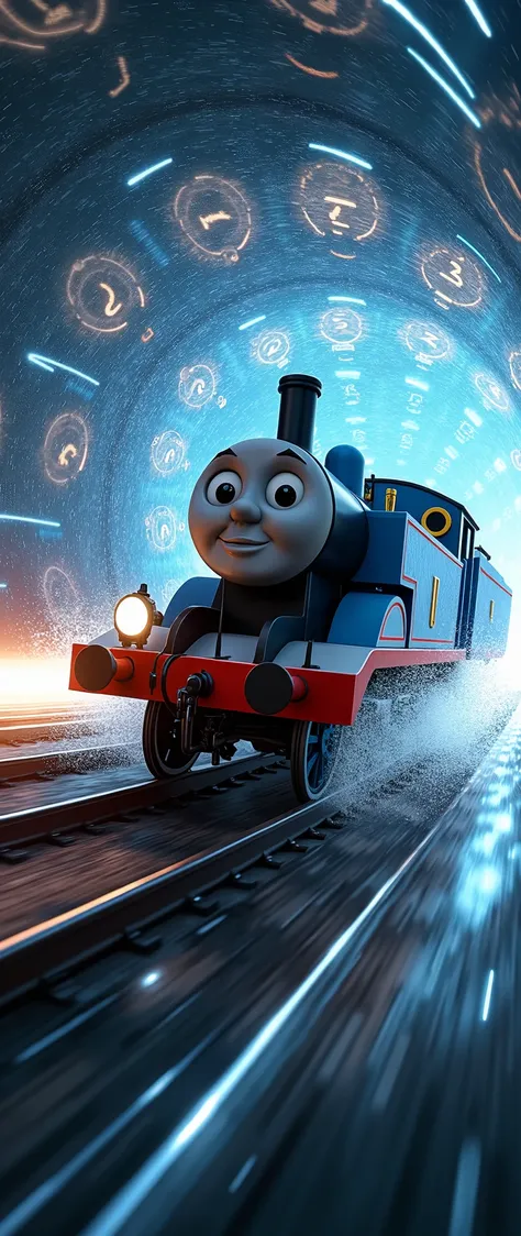 (masterpiece:1.2, Outstanding quality ,Mirror finish, Cinematic Experience, Best Illustration , super detailed),8k,16k,A train that transcends time and space,( Thomas the locomotive that travels through time and space:2.0),(SF:2.0),(Express super speed of ...